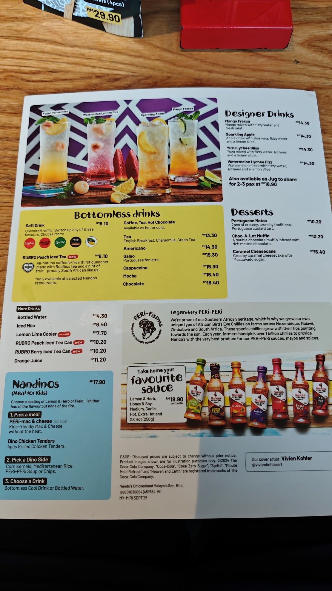 Nando’s full menu at Bintang Megamall