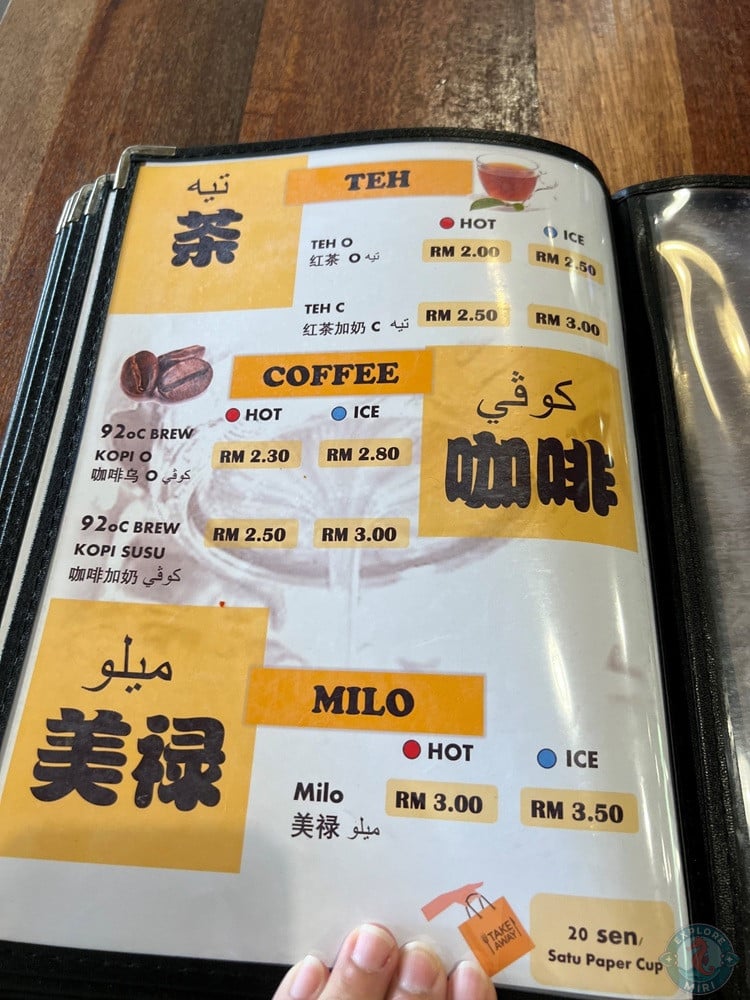 Borneo de Old Taste Teh Coffee Milo Menu