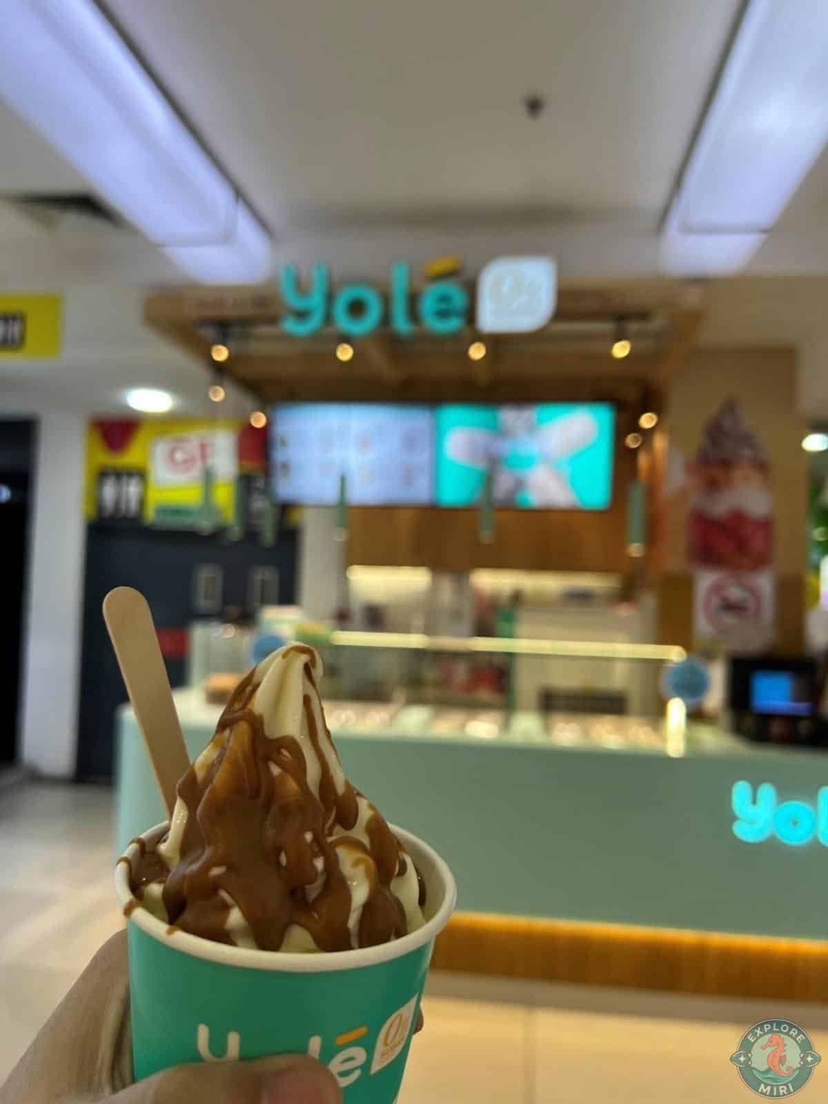 Froyo in a cup with the Biscoff sauce
