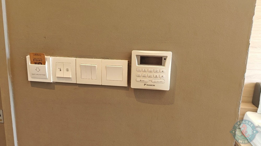Jinhold Hotel Miri Standard Room Air Conditioning and Light Switches