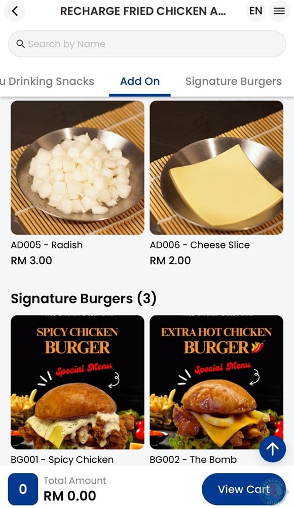 Recharge Miri Add On Menu