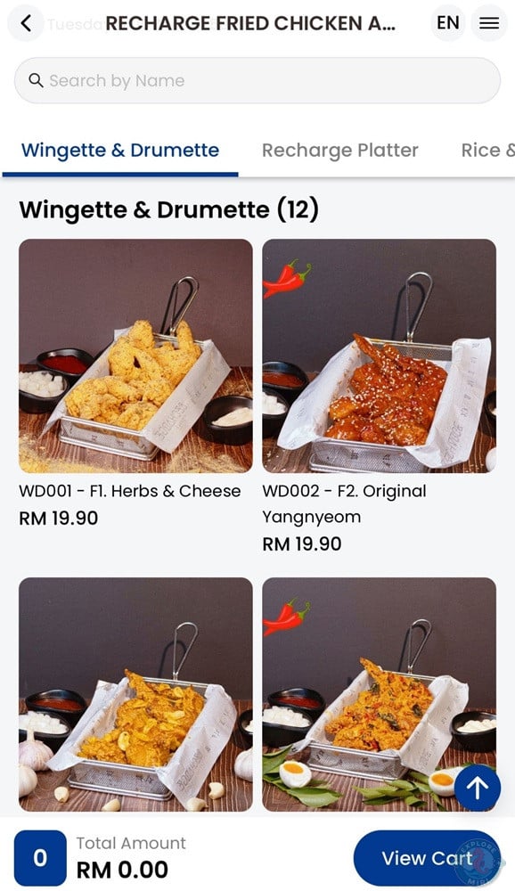 Recharge Miri Wingette and Drumette Menu