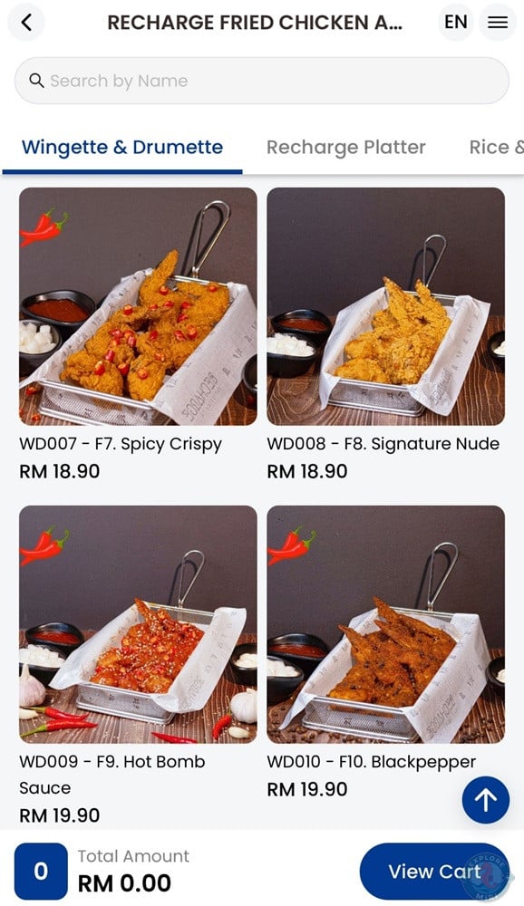 Recharge Miri Wingette and Drumette Menu