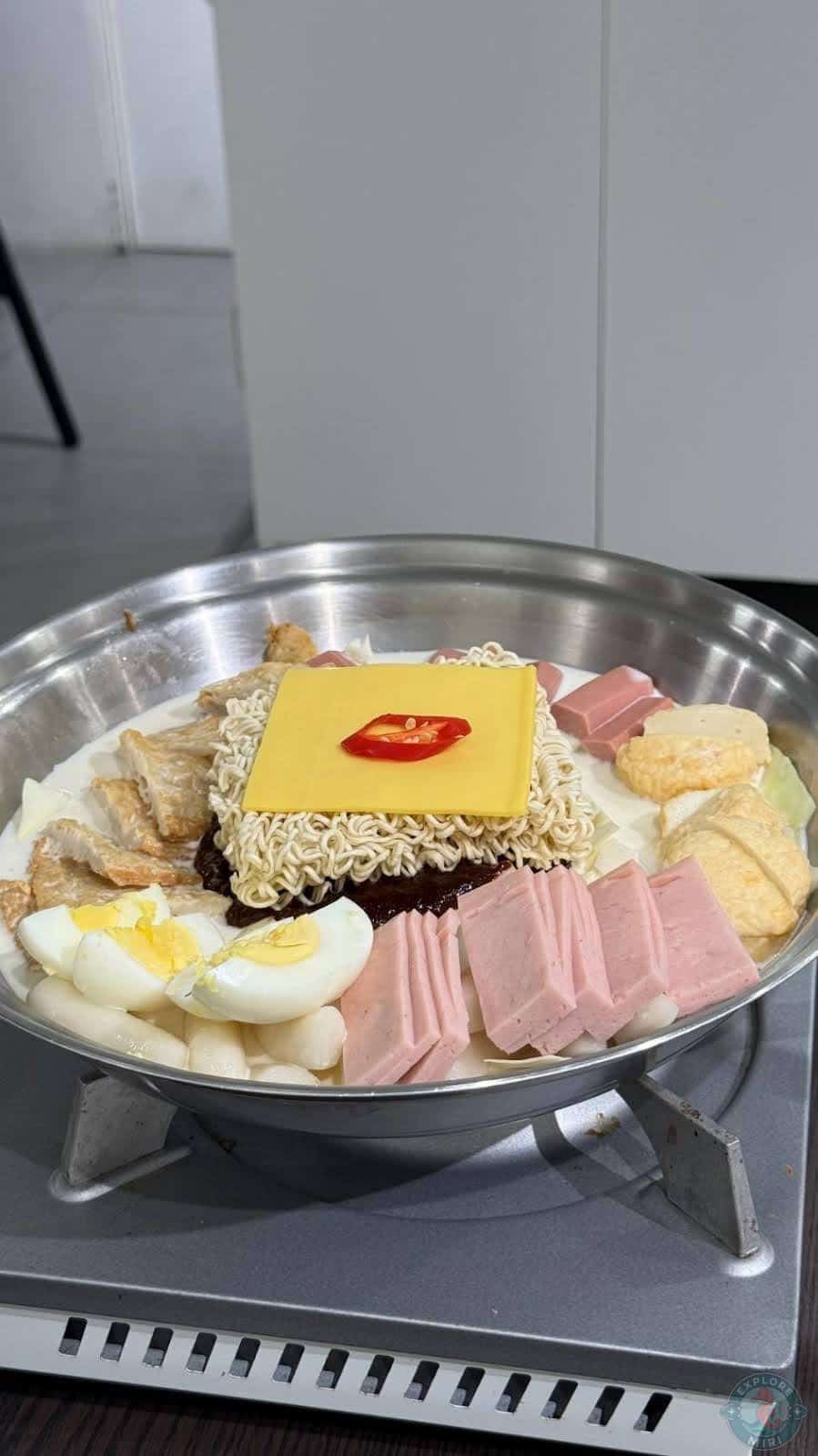 army stew, served hot on a portable stove