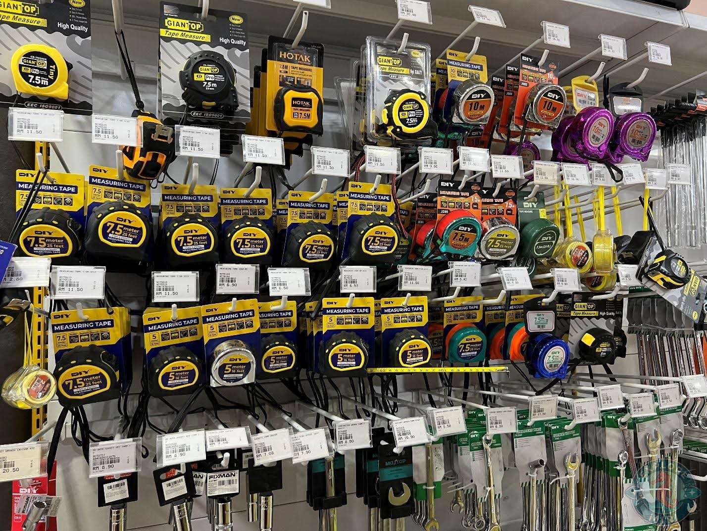 measuring tapes, wrenches