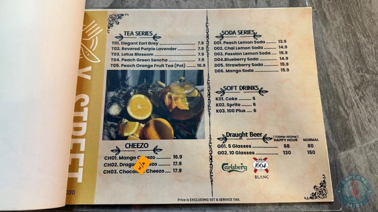 tea, soda, cheezo and softdrinks menu
