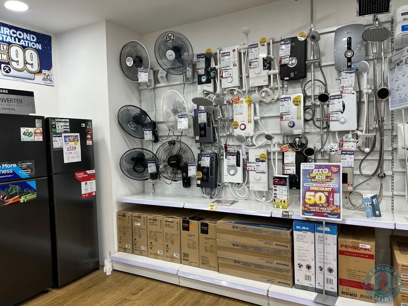 wall-mounted fans along with modular shower options