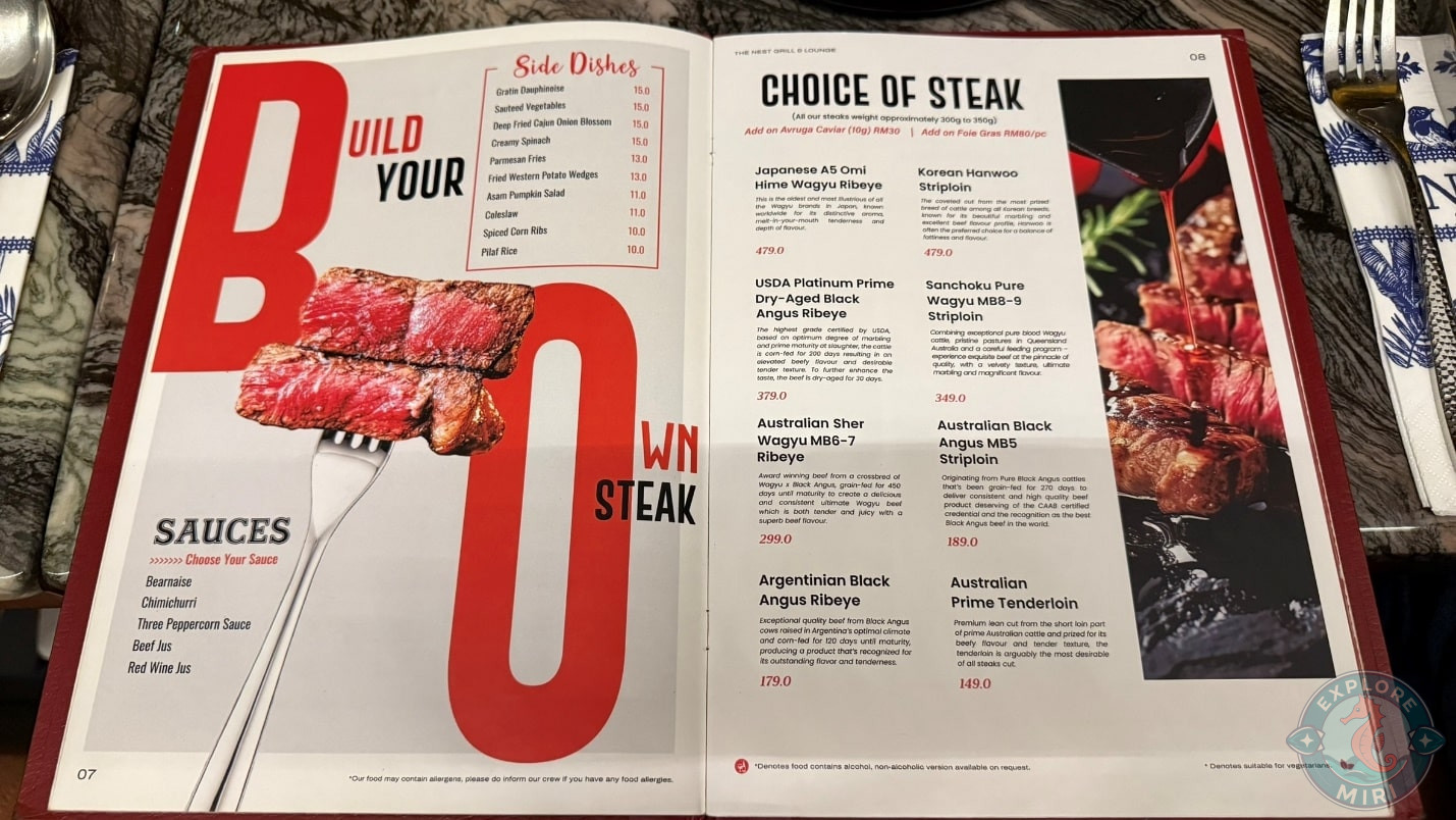 Build you own Steak Menu