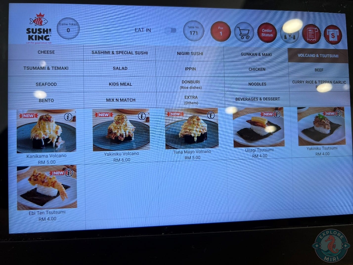 Volcano and Tsutsumi menu