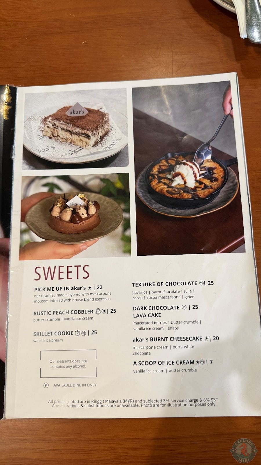 dessert menu included classics like peach cobbler, lava cake, cheesecake and more