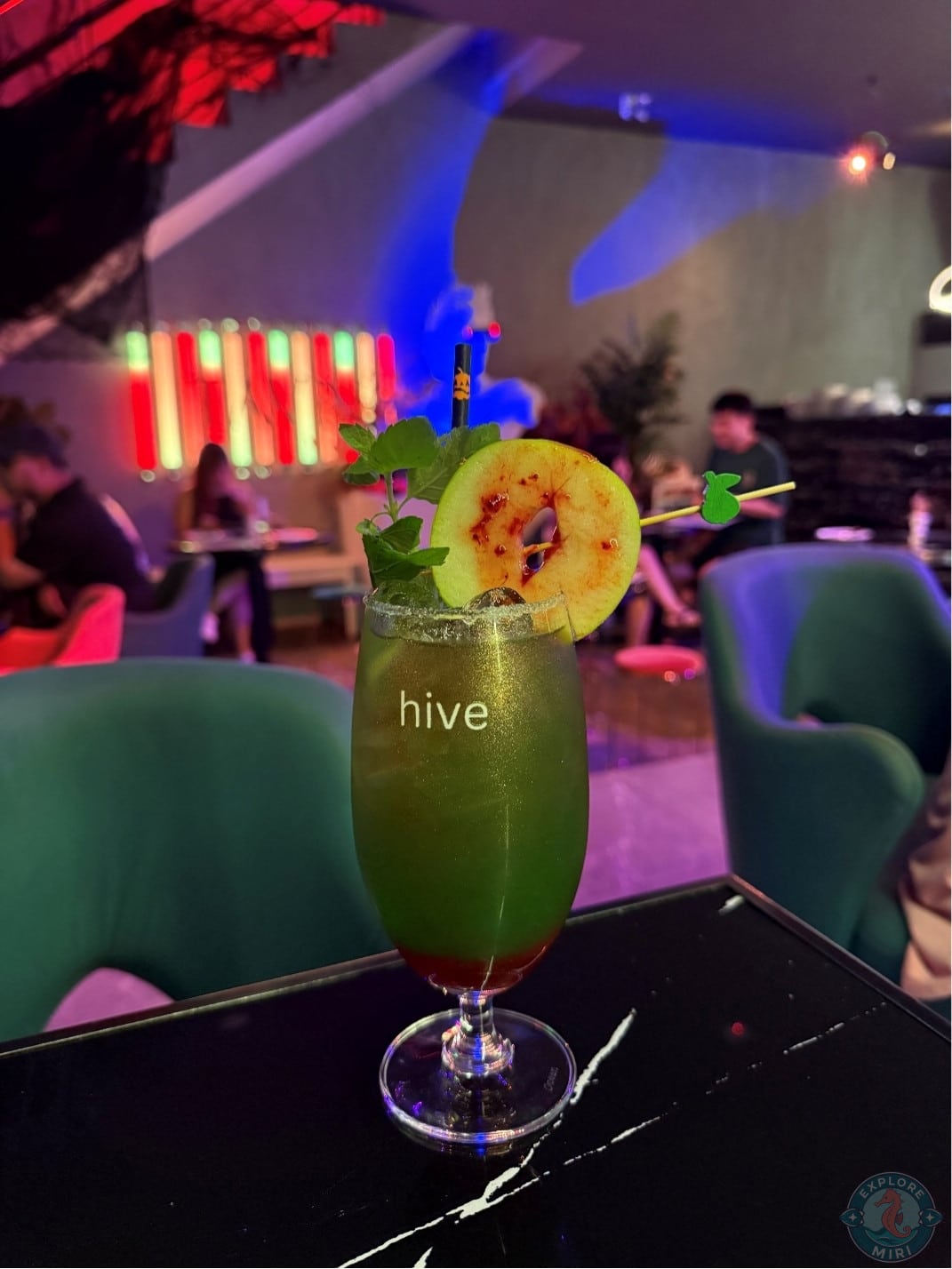 drink with strawberry, green apple and mint