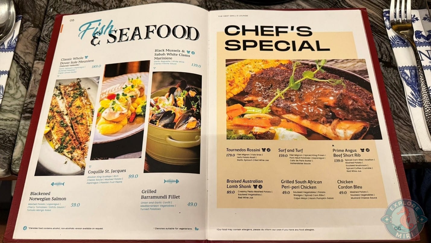 fish and seafood menu