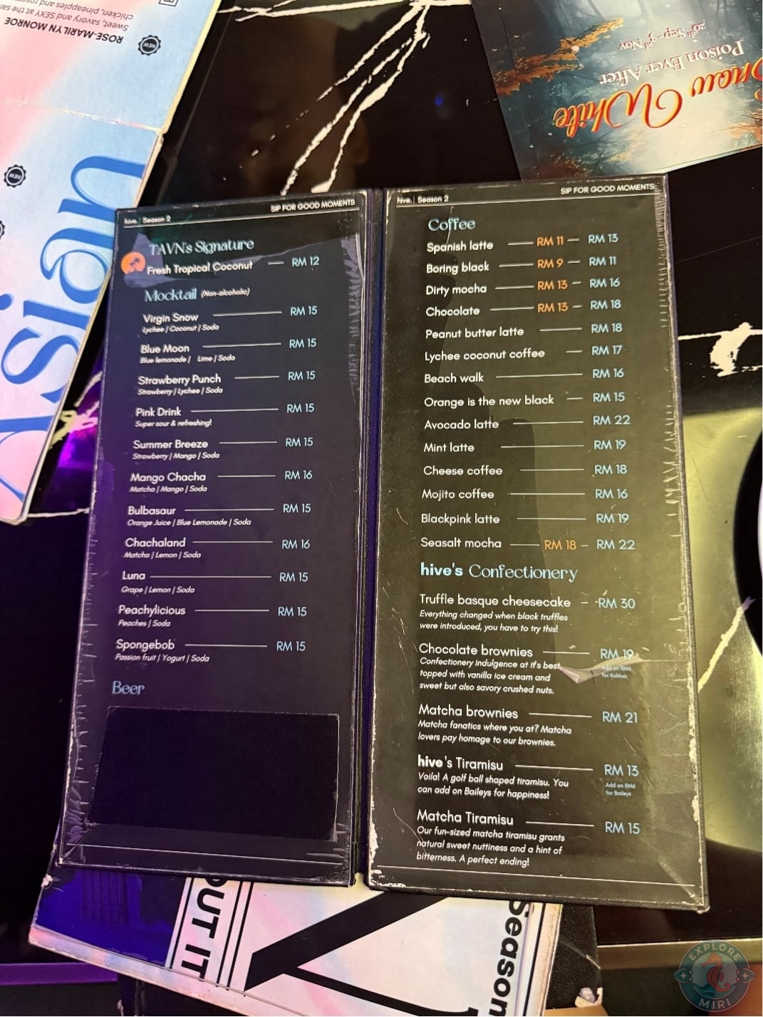 mocktails and coffee sections