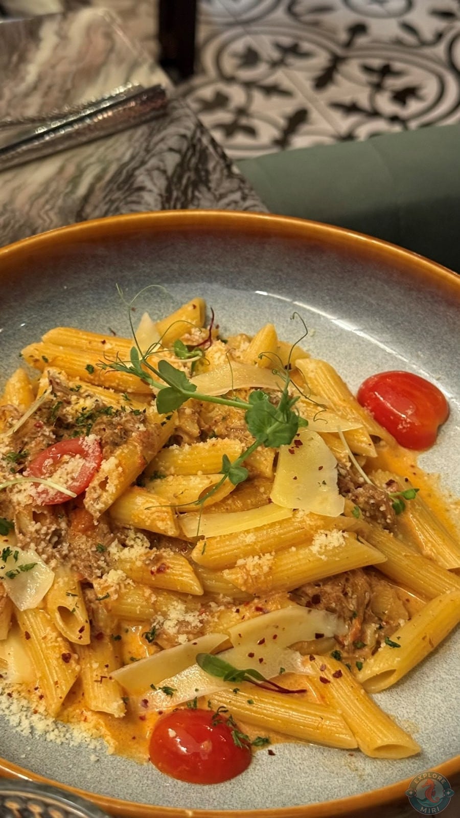 pasta was nice and savoury with cheese slices on top