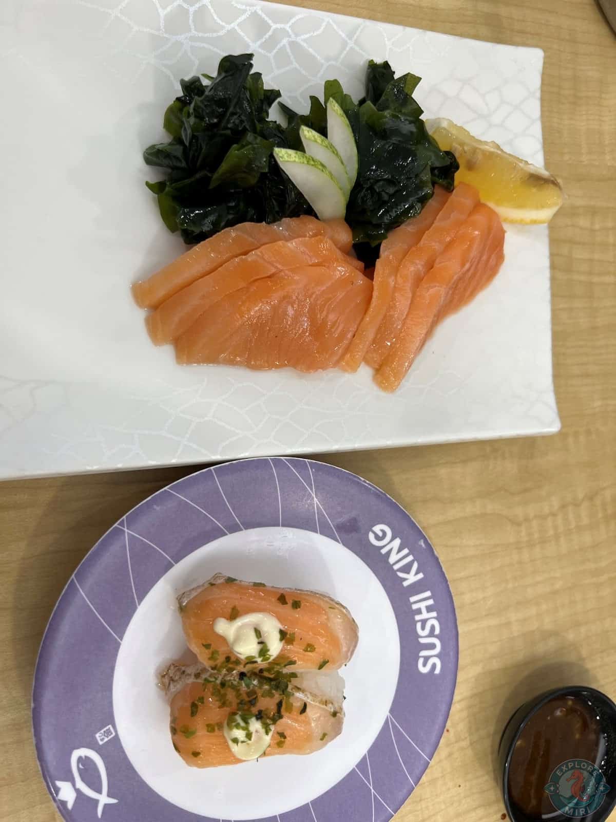 salmon sashimi and sushi plate