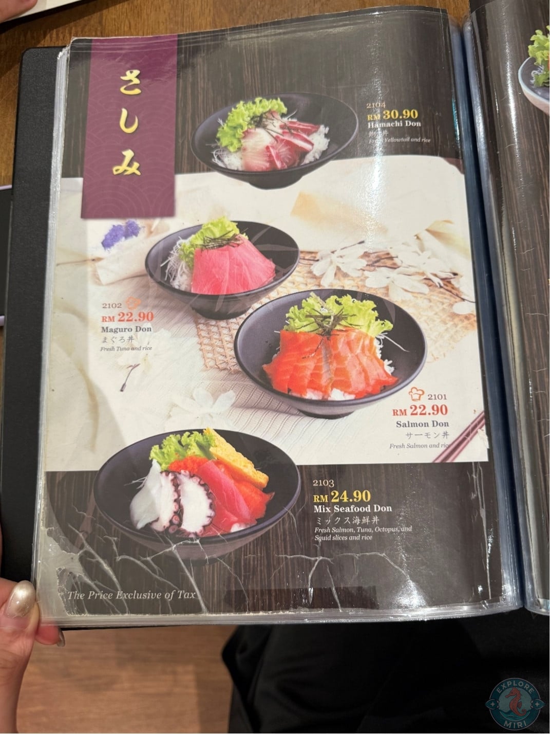 sashimi menu displayed fresh cuts of fish