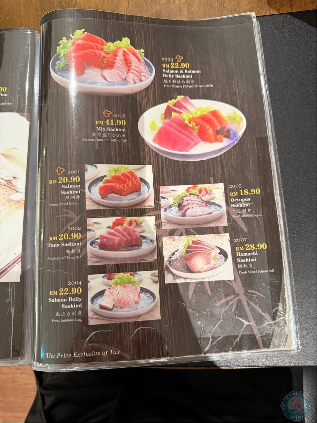 sashimi menu
