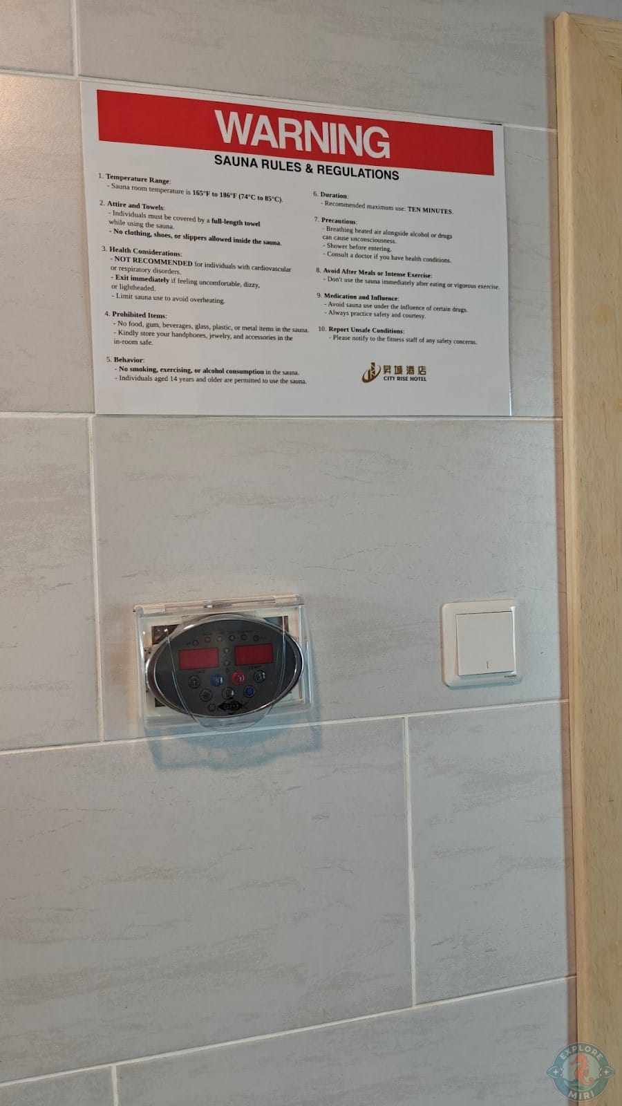 sauna area had a clear instructions board