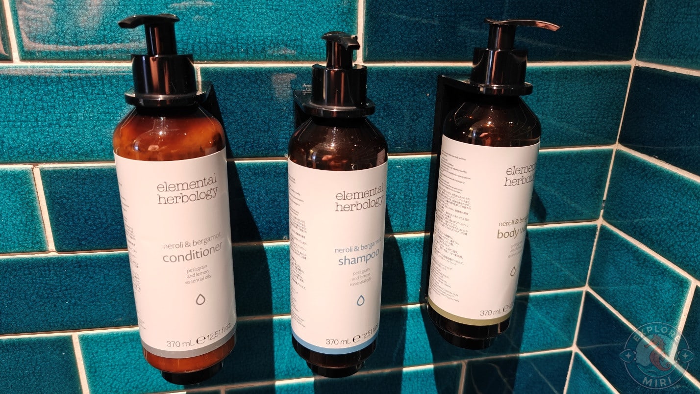 Bottles of shampoo, conditioner and body wash