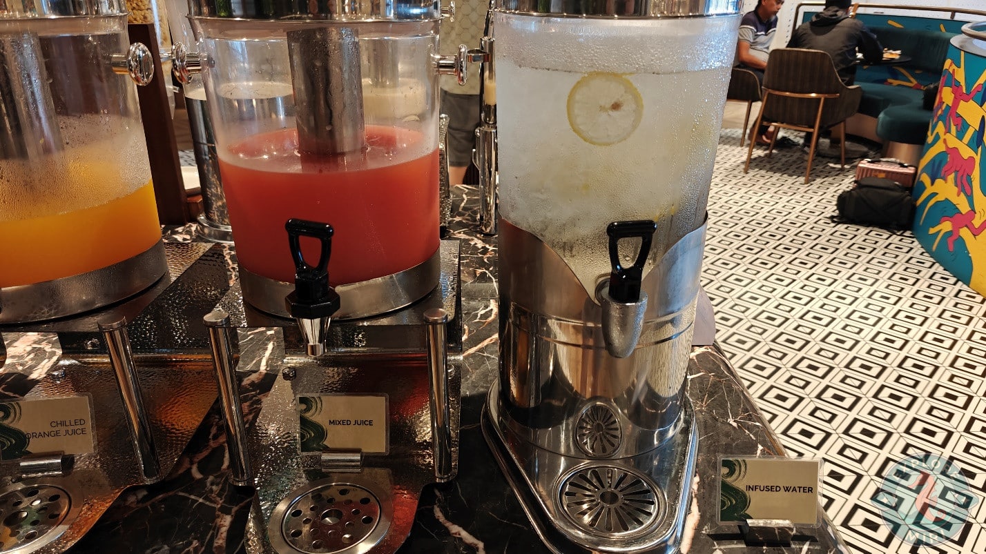 Mixed juice, orange juice and infused water