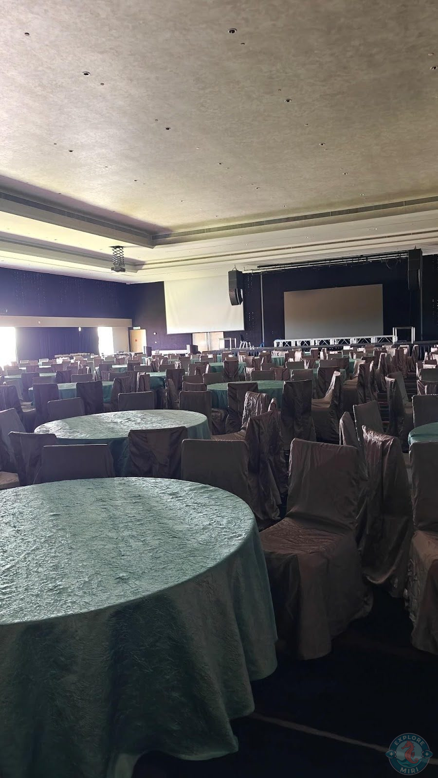 The ballrooms were filled with tables and chairs