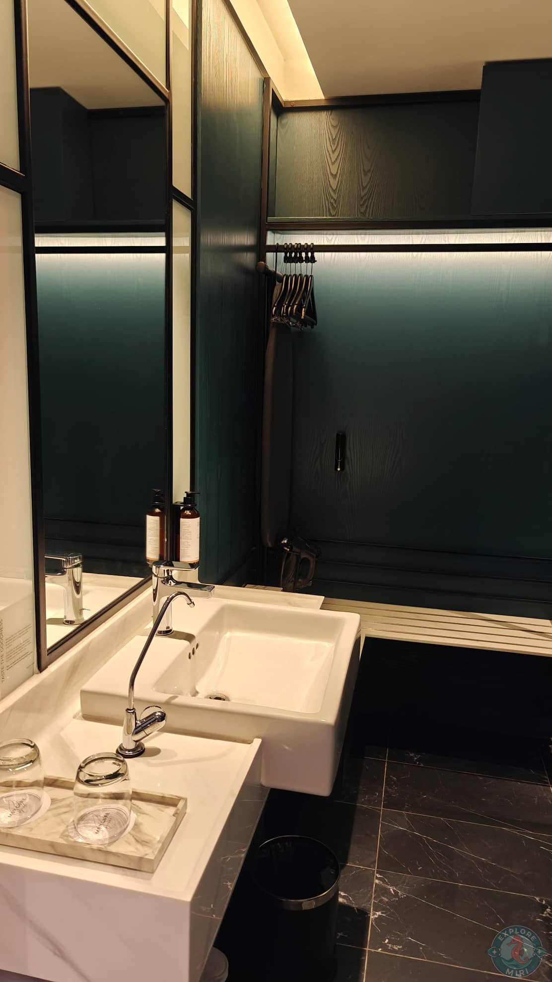 bathroom had been painted in dark colours