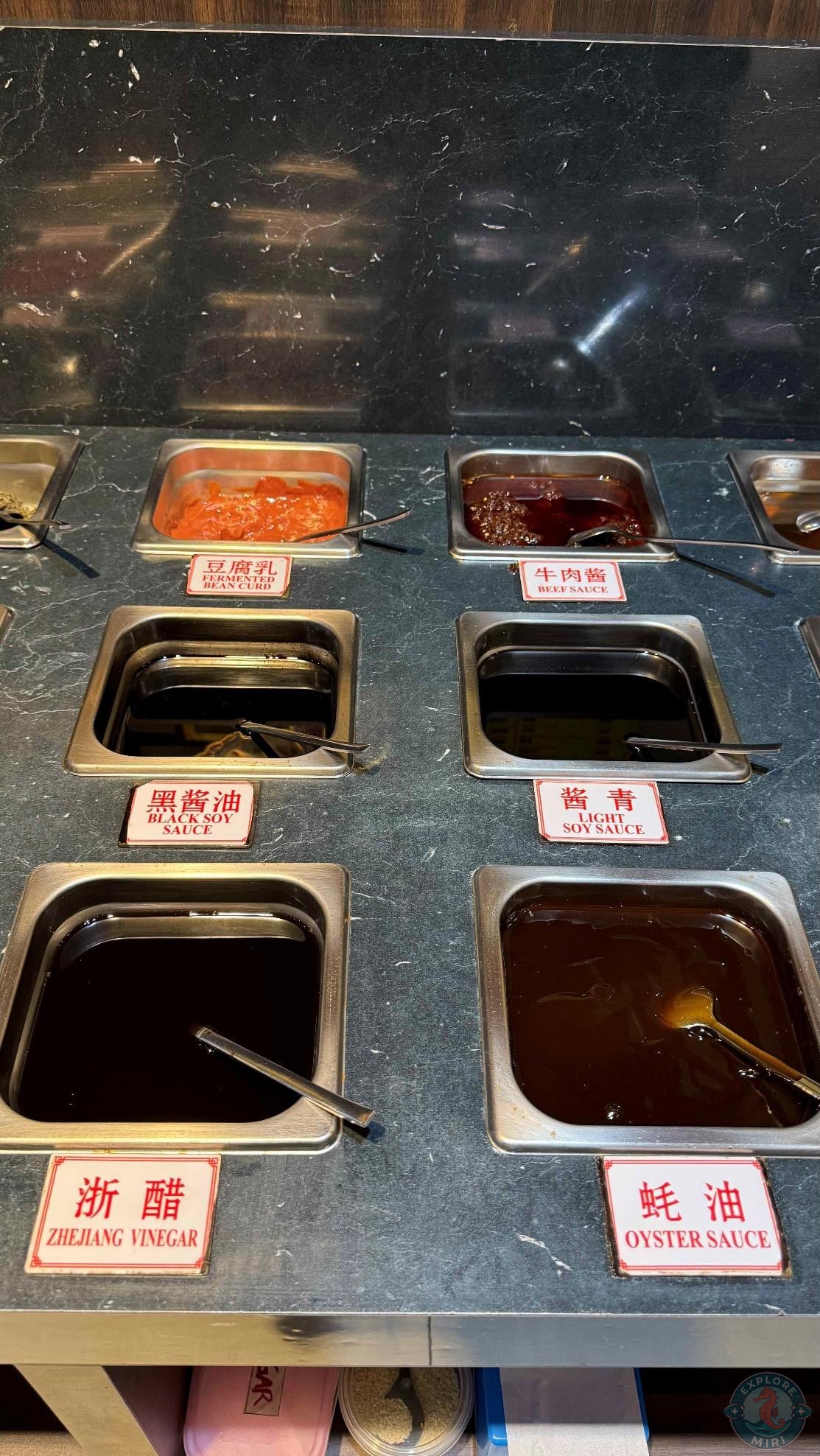 fermented beancurd, black soy sauce, Zhejiang vinegar, beef sauce, oyester sauce