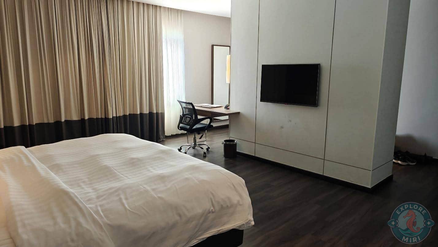 large TV screen dominated the wall right opposite the double bed