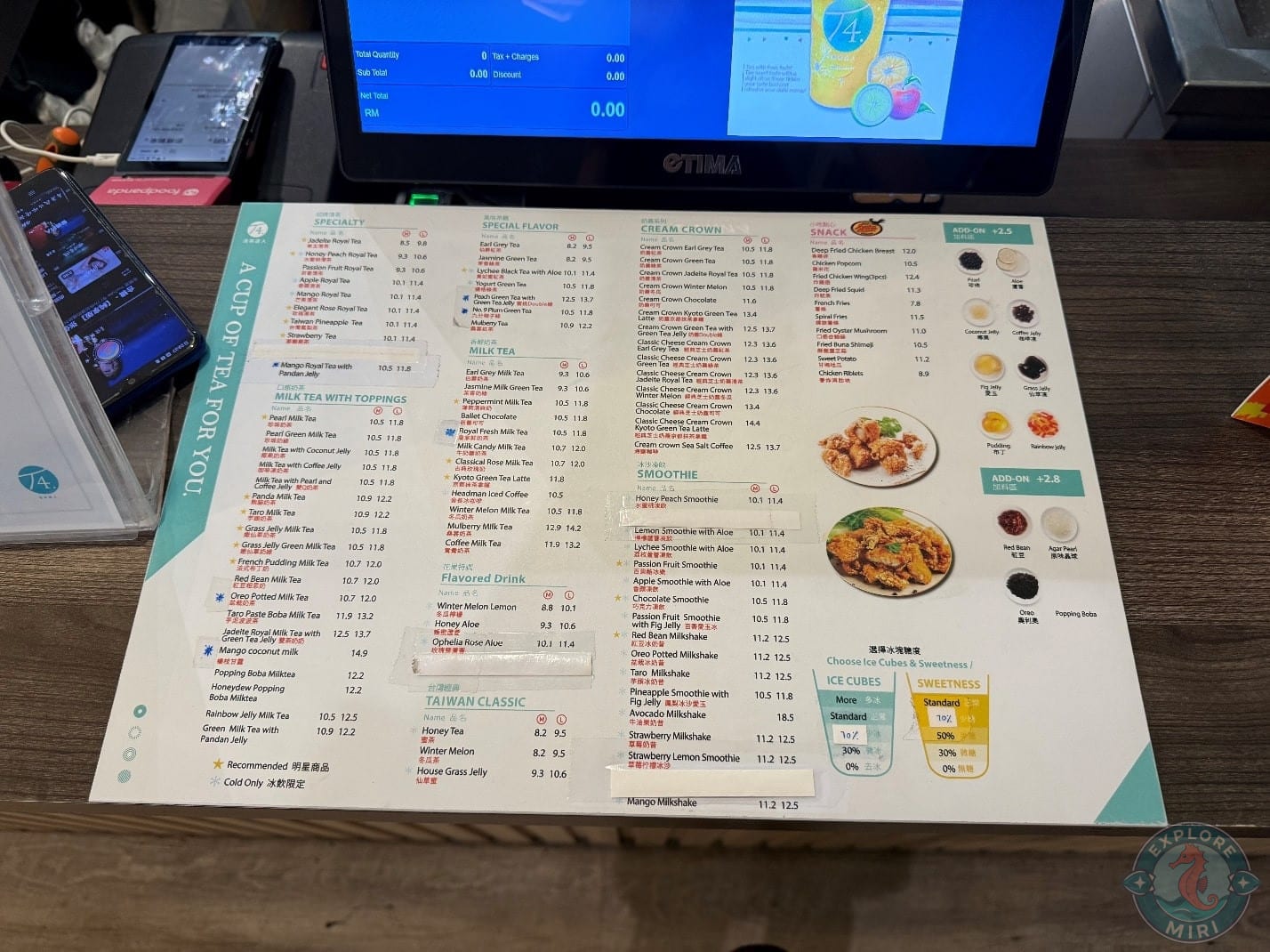 menu had a large selection of tea, coffee, smoothies and snacks