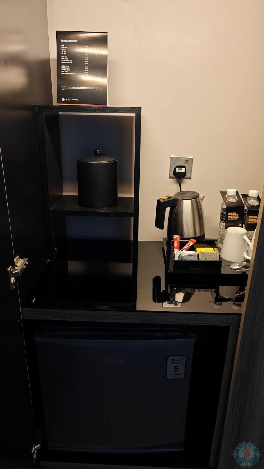 minibar had an electric kettle, mugs and tea and coffee sachets