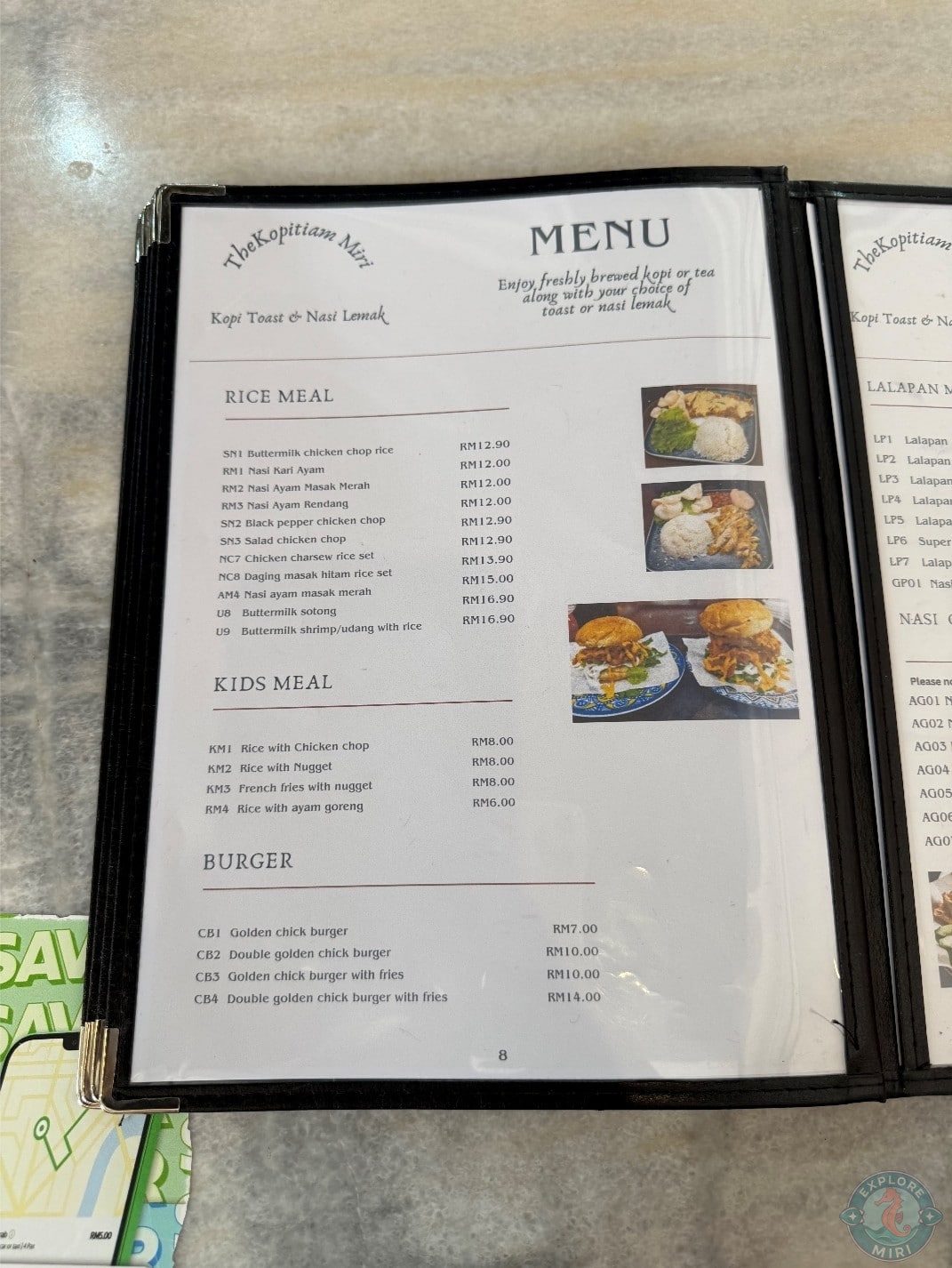 rice meals, kids meals and burger options