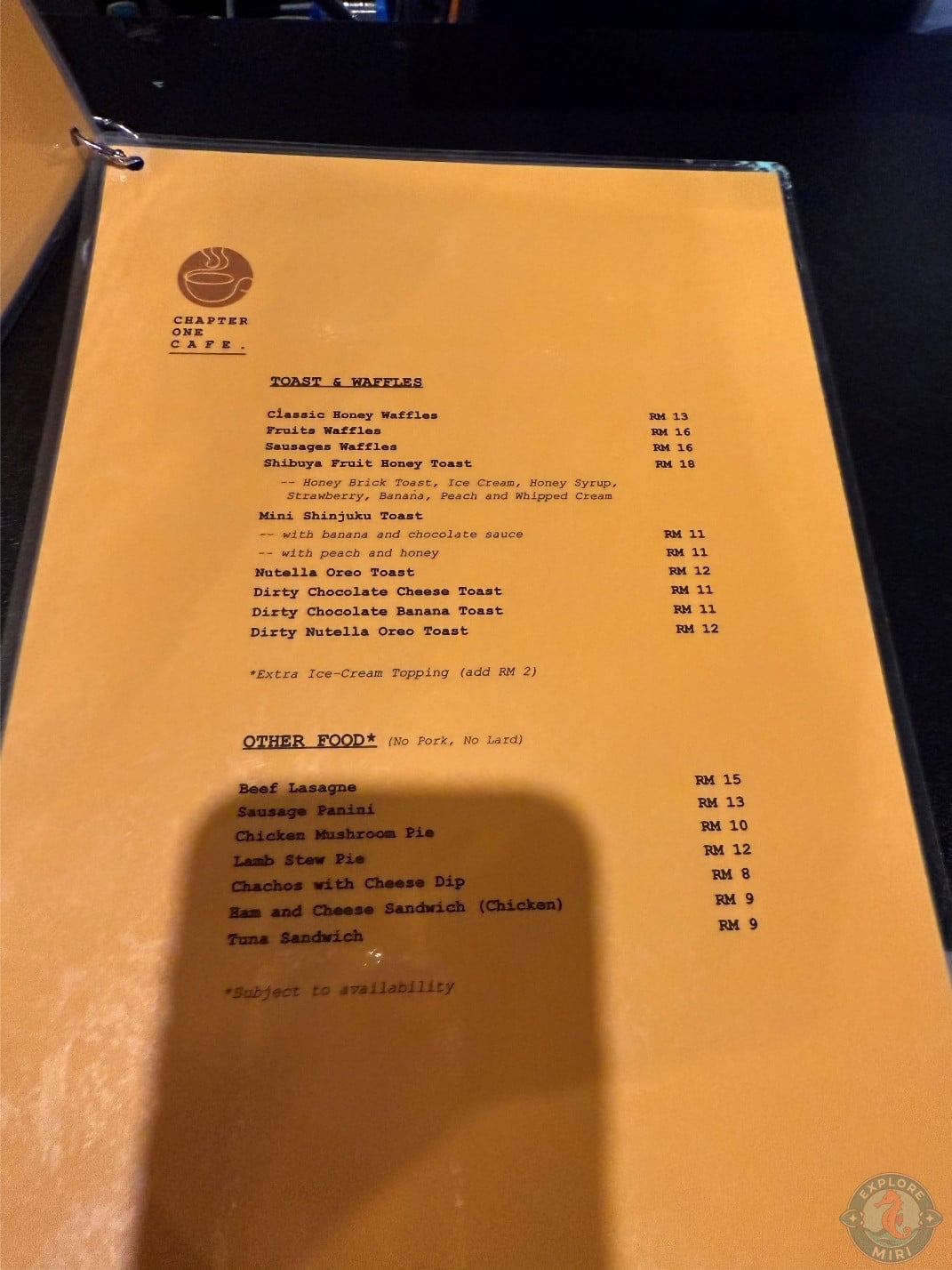 section for toasts and waffles with a few other snacks