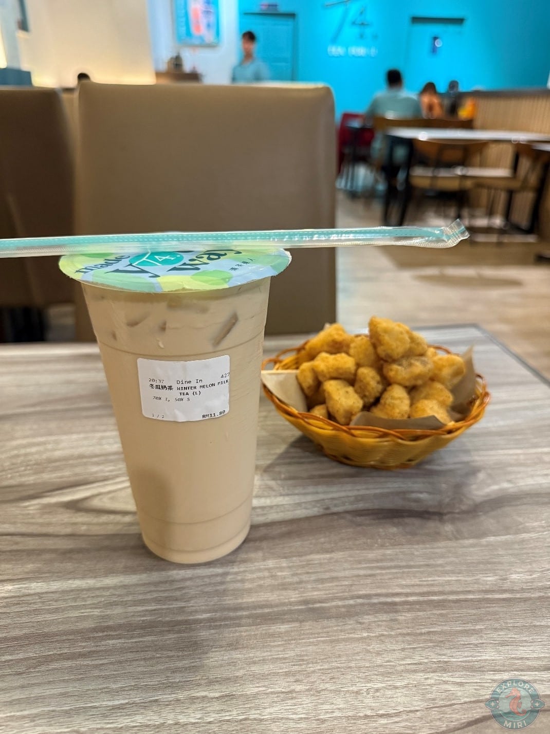 winter melon milk tea and fried oyester mushroom poppers