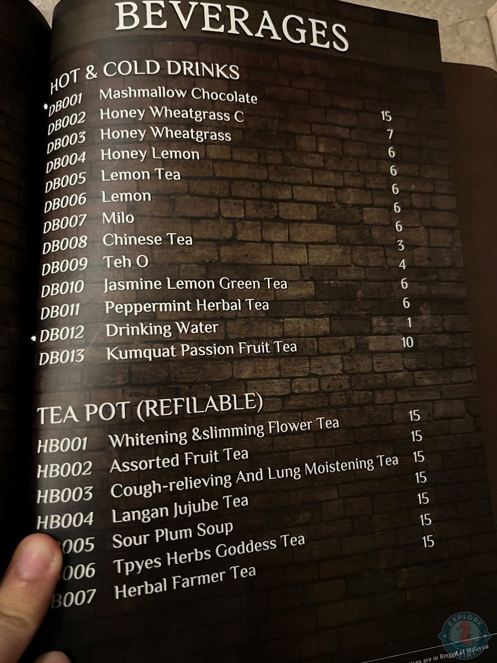 Barnyard 68 Restaurant Bar Beverages Menu Hot and Cold Drinks Tea Poy refillable 24