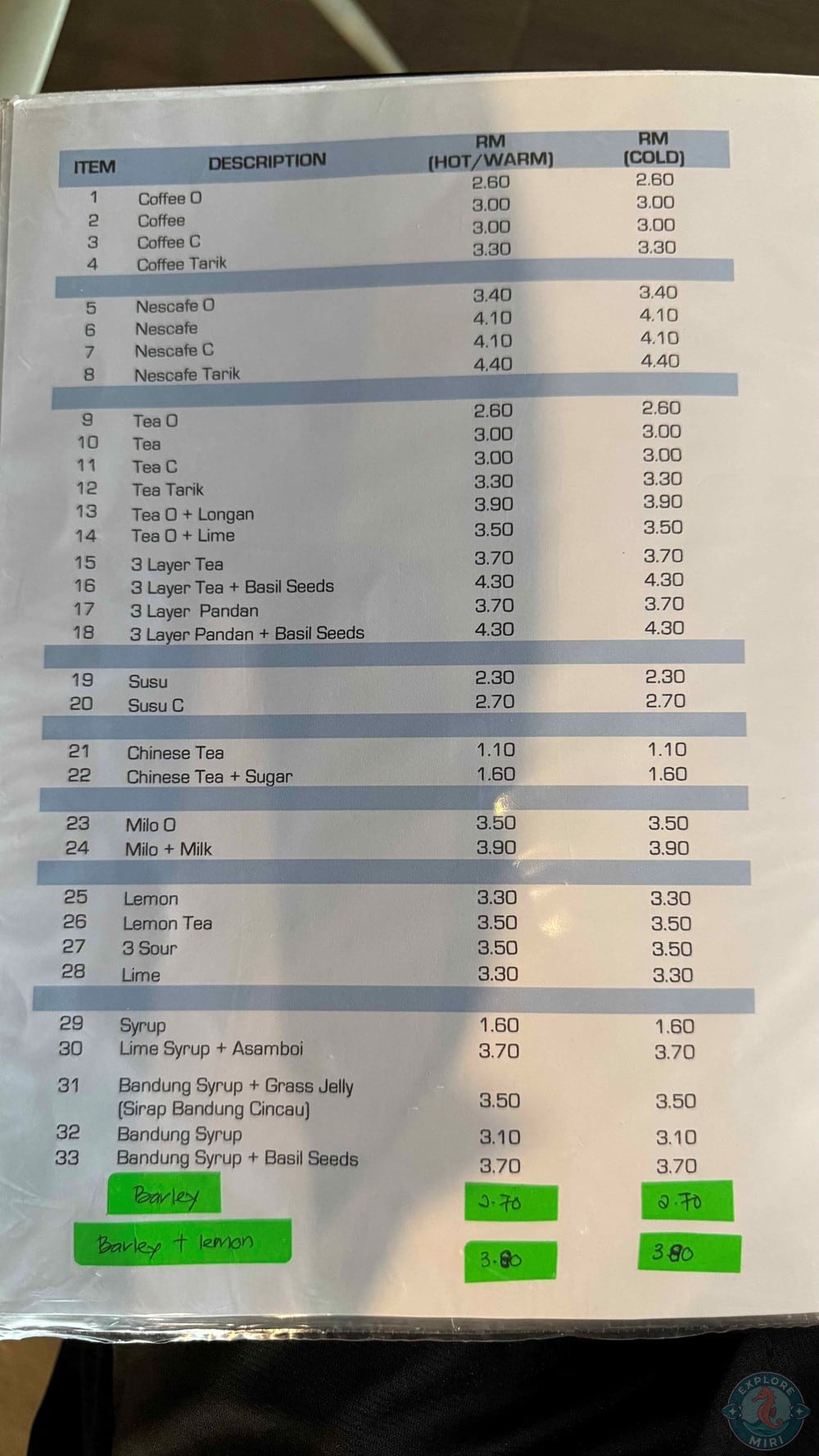 Maan Cafe and Restaurant Miri Bidayuh & Local Cuisine Drinks Menu 23