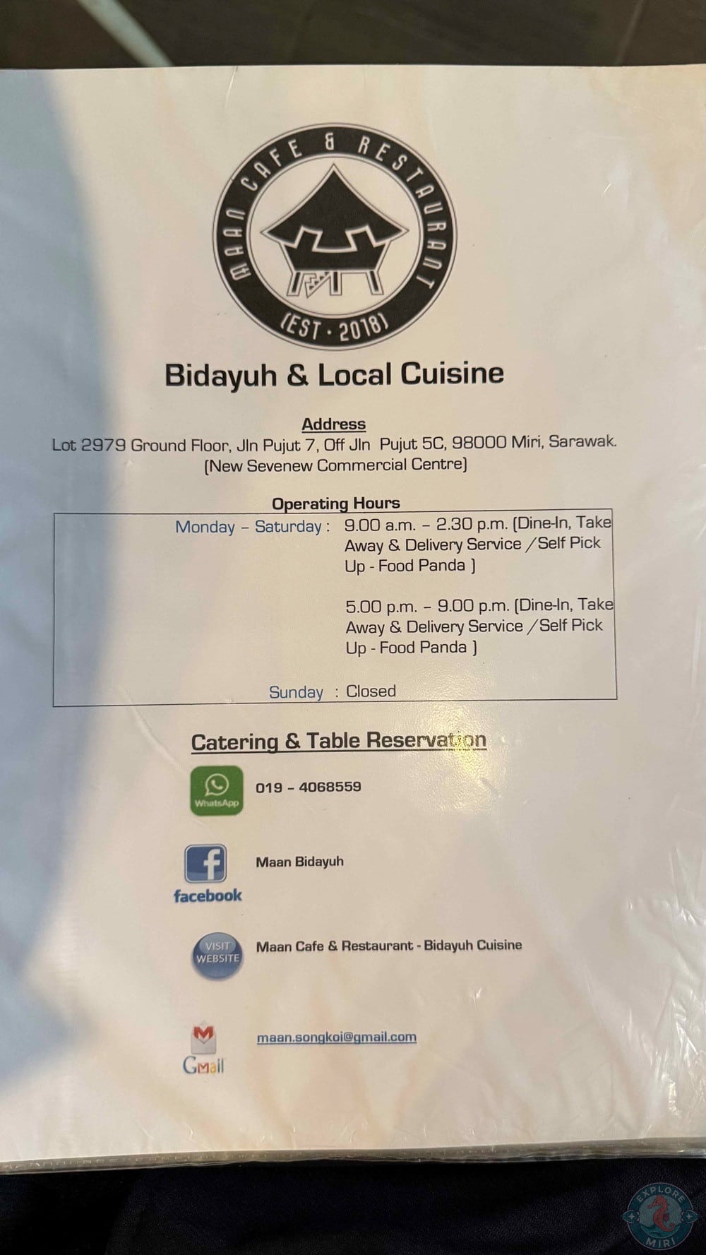 Maan Cafe and Restaurant Miri Bidayuh & Local Cuisine Menu Cover 6