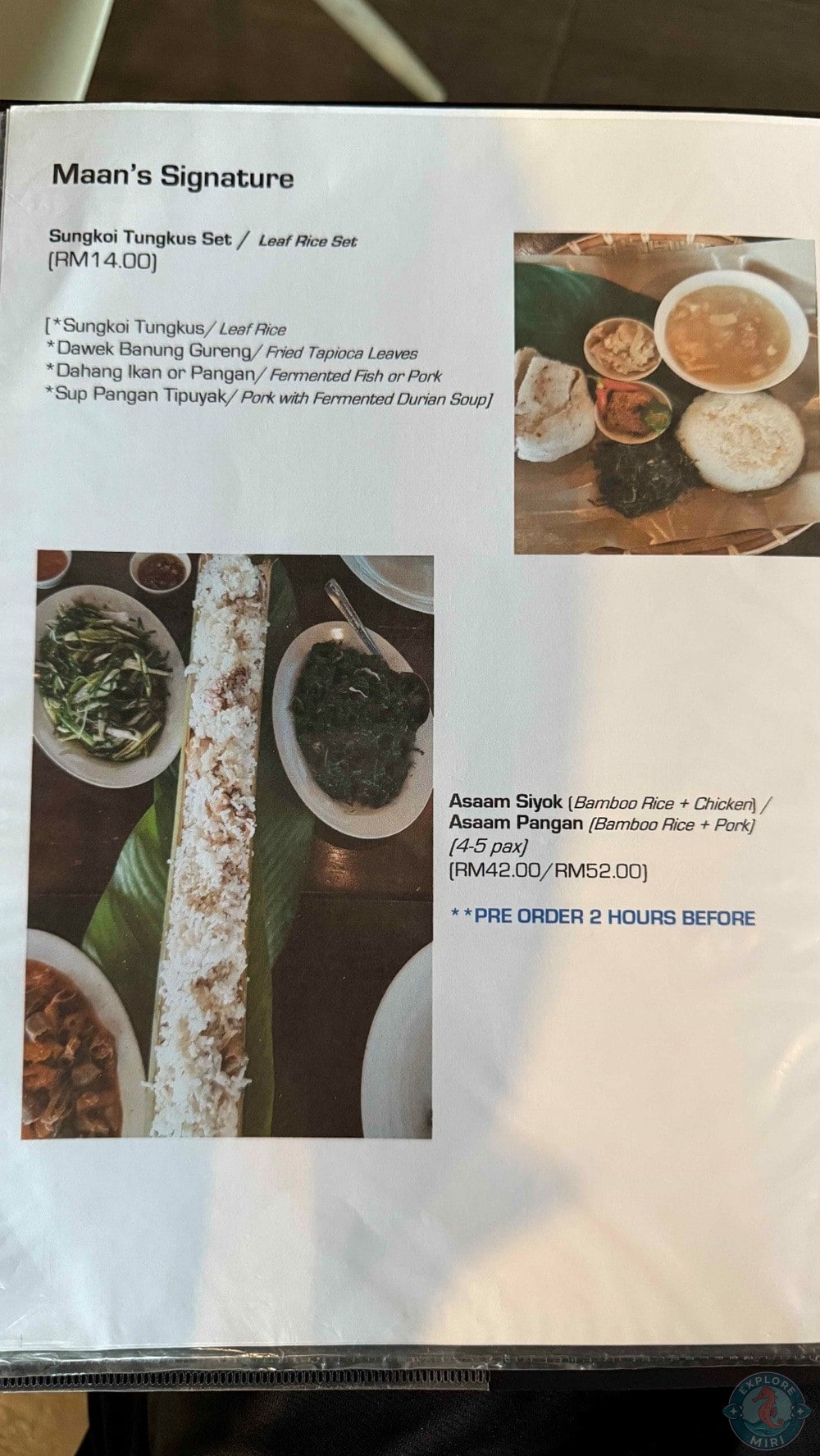 Maan Cafe and Restaurant Miri Bidayuh & Local Cuisine Sungkoi Tungkus Set Asaam Siyok Pangan Menu 14