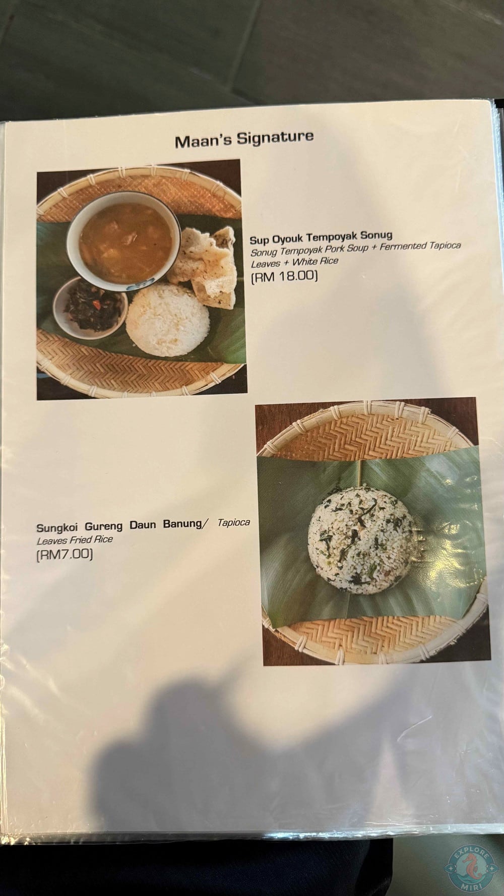Maan Cafe and Restaurant Miri Bidayuh & Local Cuisine Sup Oyouk Tempoyak Sonug Sungkoi Gureng Daun Banung Menu 13