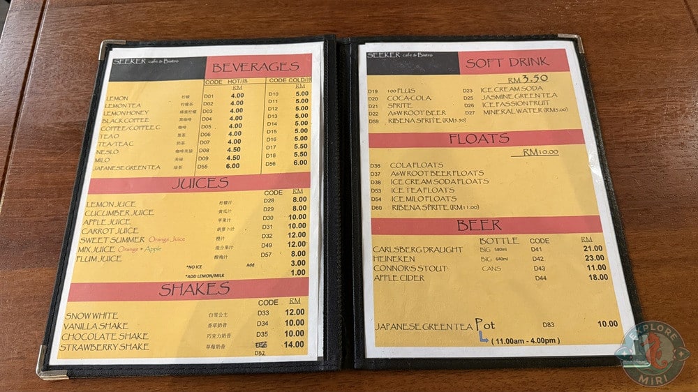 The Seeker Cafe & Bistro Pujut Miri Beverages Juices Shakes Soft Drink Floats Beer Menu 9